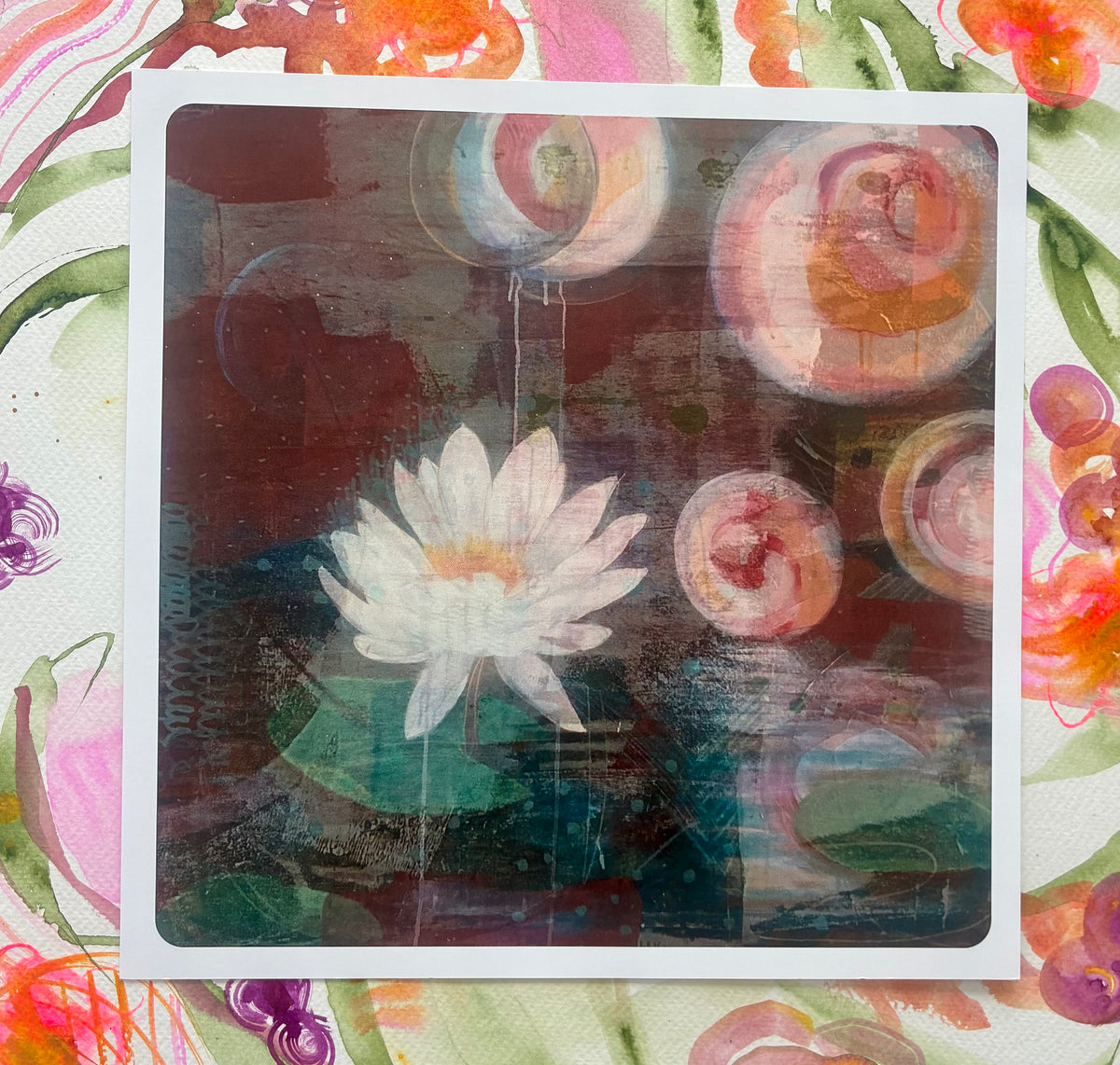 Many Phases Lily Pond ~ Greeting Card (square)
