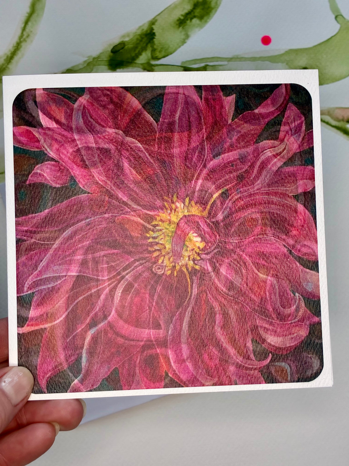 Moms Dahlia ~ square greeting card