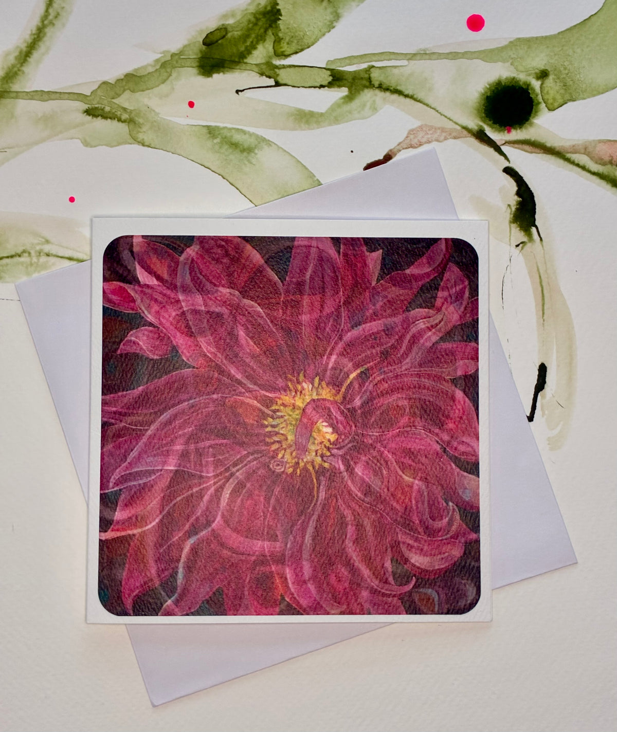 Moms Dahlia ~ square greeting card